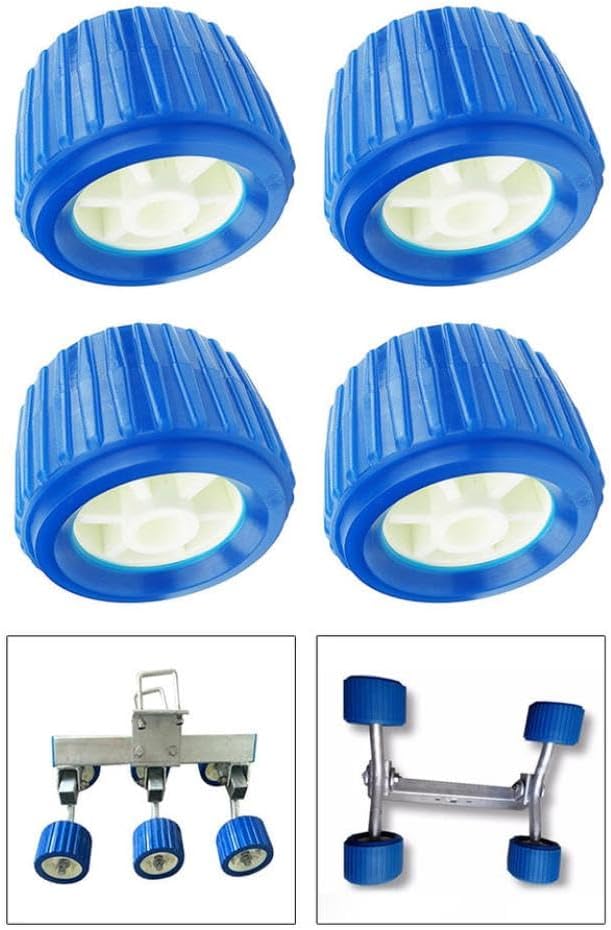 4 Set Boat Trailer Blue Rubber Ribbed Wobble Roller 4.33 Inch Diameter 3 Inch Wide