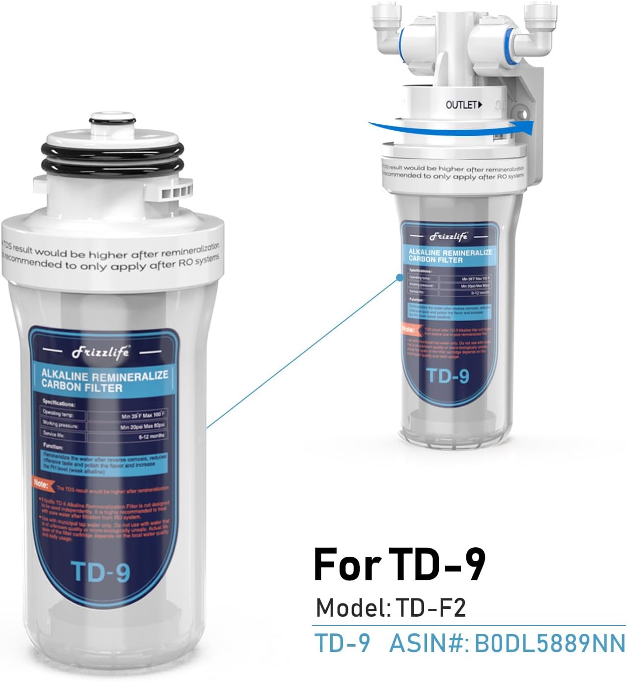 Frizzlife TD-9 Replacement Filter Cartridge for TD-9, Remineralization Alkaline Water Filter Cartridge