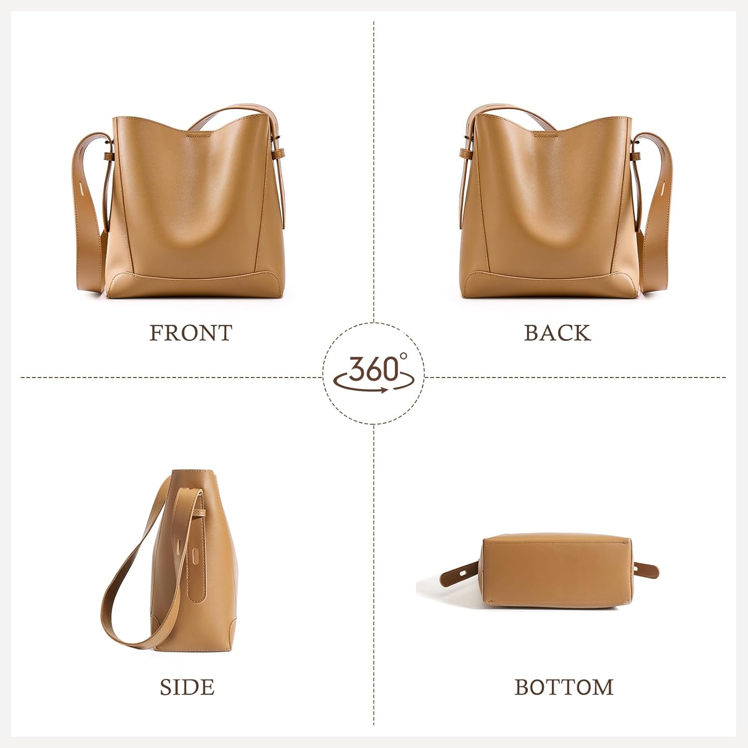 Genuine Leather Tote Bag, Shoulder Purse for Women, Medium Bucket Handbags, Hobo Crossbody Bags, Adjustable Strap - Image 3