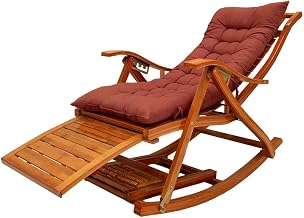 3-in-1 Foldable Wooden Rocking Chairs Sun Lounger Chairs Deck Relaxing Recliner with Padded Outdoor Bamboo Chairs with Foot Massage