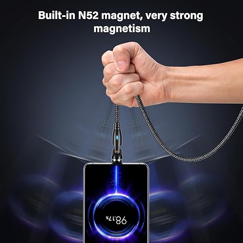 Miniatura 6 de VAFOTON Paquete de 3 cables de carga magnéticos USB (3.3+3.3+6.6 pies), cable de carga magnético giratorio de 540 con transferencia de datos, cable