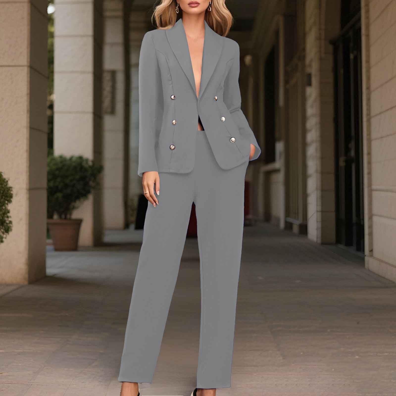 Générique Set di 2 pezzi da donna in cotone con top e pantaloni, set da jogging e relax, set coordinato a due pezzi, tuta sportiva a maniche lunghe A146