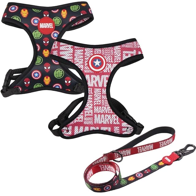 Set Correa y Arnés Premium para Perros de Marvel - Estampado de Los Vengadores - Talla XS-S