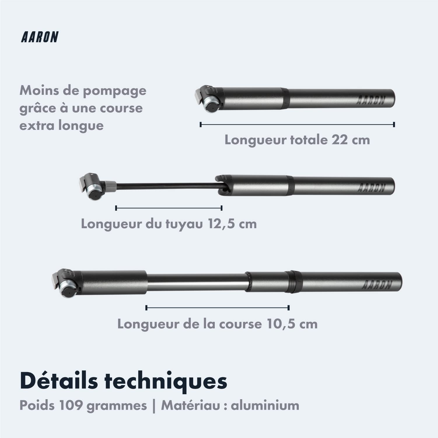 AARON Pocket One Mini Pompe à vélo pour Toutes Les valves – Pompe à air compacte adaptée à Tous Les Cadres – Pompe Manuelle pour Les déplacements avec kit de gonflage Gratuit – Pompe à Roue en