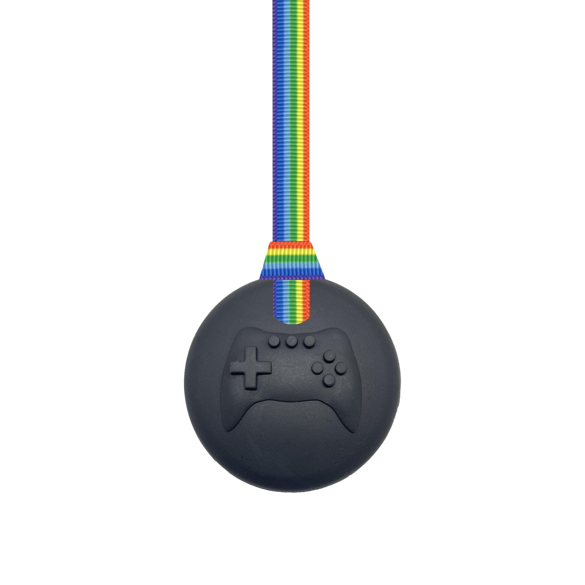Video Game Chew Necklace with Lanyard - Black - for Kids with Autism, Anxiety & ADHD – 100% Food Grade Silicone - Sensory Oojamabobs (6 Lanyard Designs Available) (Rainbow Pride, 70cm Lanyard)