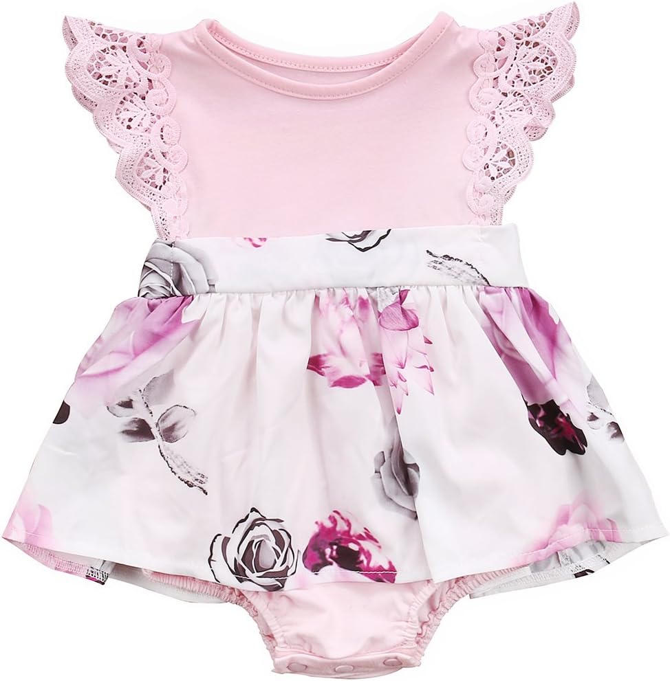 Big Sister Little Sister Floral Matching Clothing Lace Ruffle Sleeve Romper&Dress Outfit Family Clothing (9-12 Months, Romper (Little Sister))