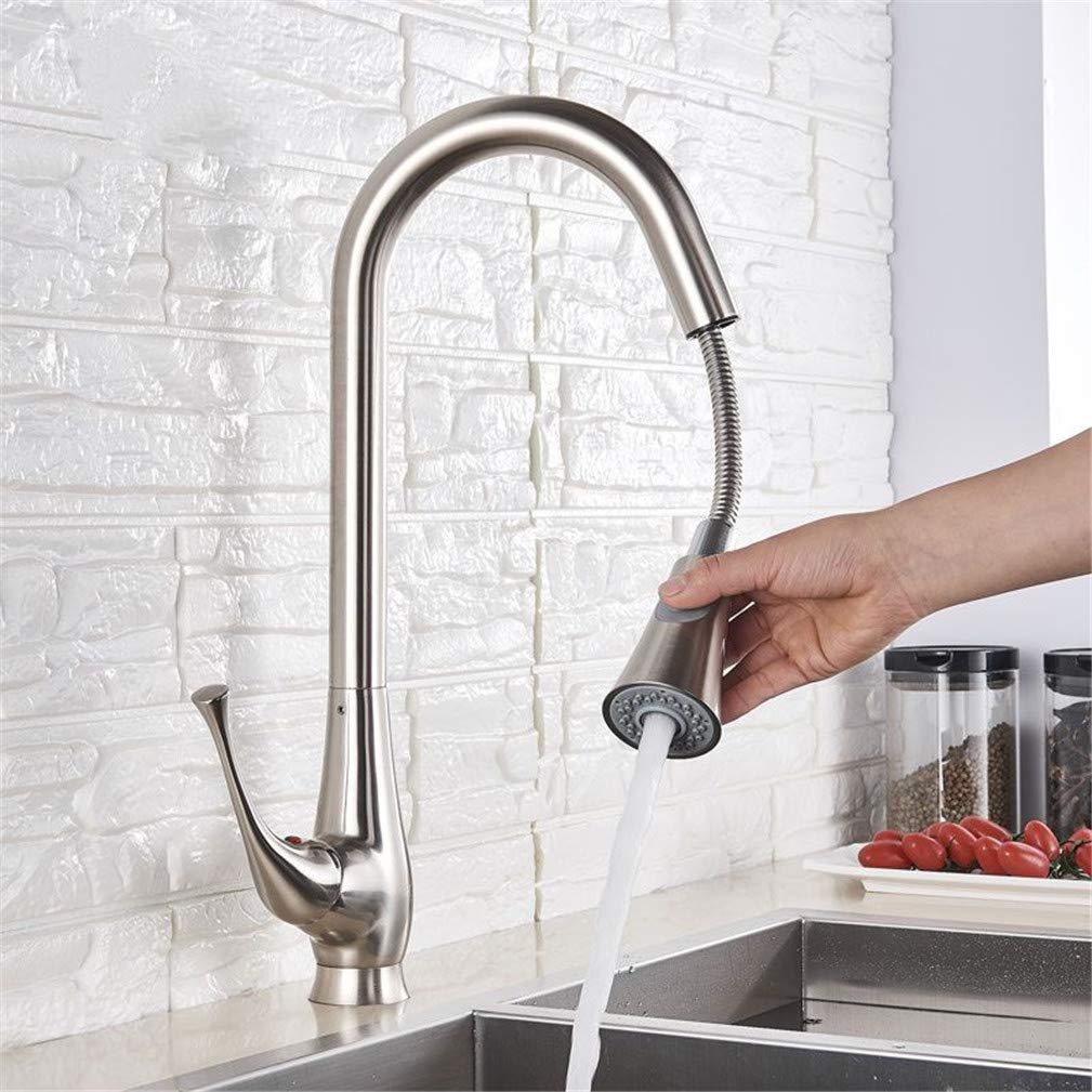 CHEWYNP Nichel Spazzolato ∕ Rubinetto da Cucina a Sfera Nera modalità di spruzzatura del Flusso Estraibile Rubinetto per Gru Miscelatore Caldo Freddo Montato sul Ponte Rubinetti di rotazio
