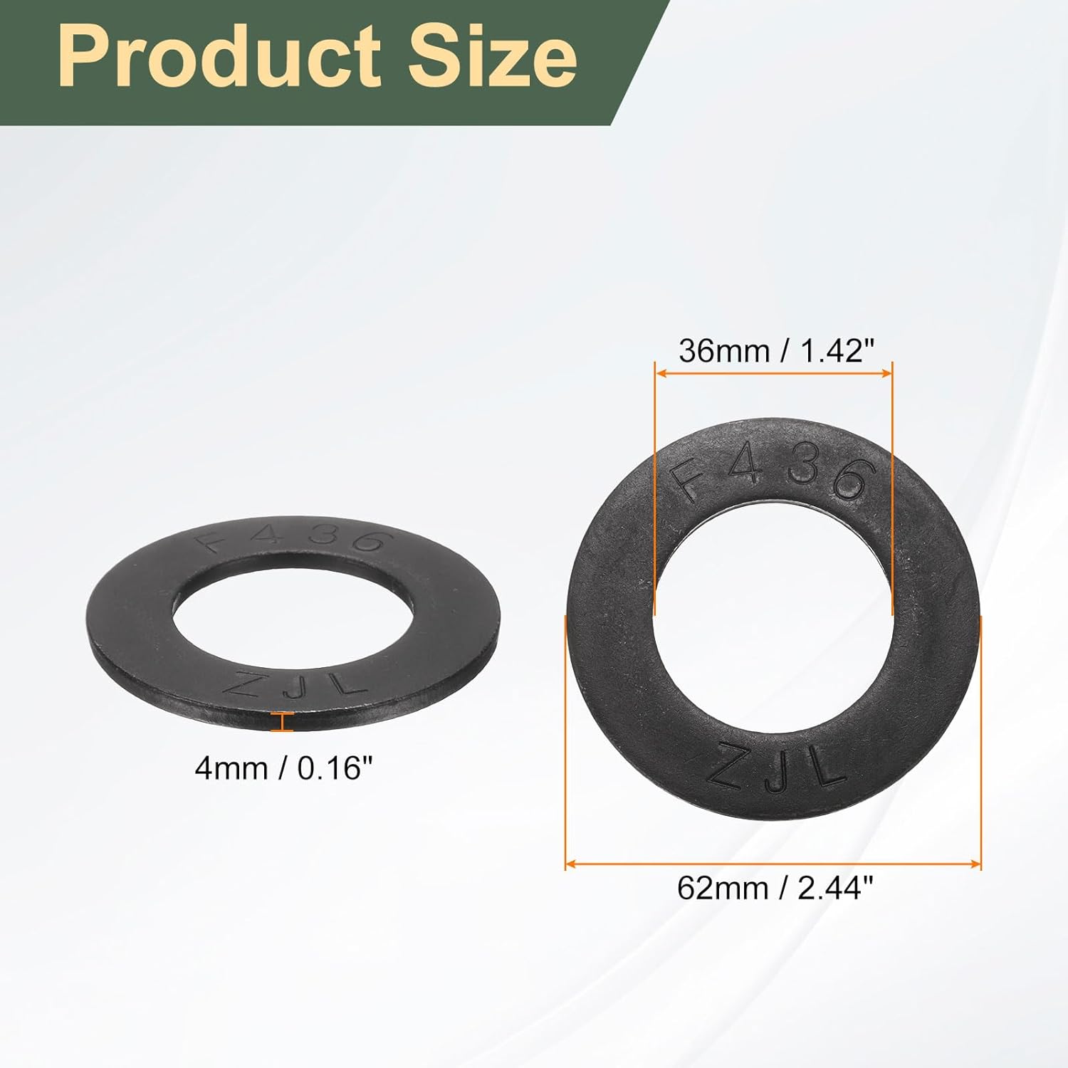 uxcell 10 Pcs SAE 1-1/4" Black Flat Washers, 45# Steel SAE Metal Washer for Screws and Bolts (ASTM F436)