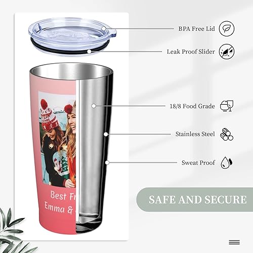 Miniatura 3 de OUUKHGY Vaso personalizado con texto de palabra nombre foto de acero inoxidable delgado aislado al vacío incluye popote y tapa regalo personalizado