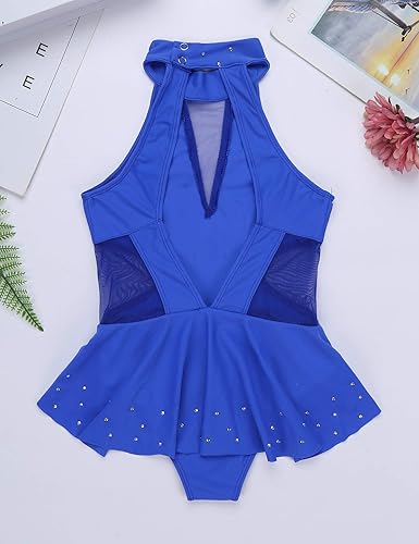 Miniatura 7 de JEATHA Vestido de patinaje sobre ruedas con diamantes de imitación sin mangas con diamantes de imitación para niñas y niñas, leotardo de gimnasia