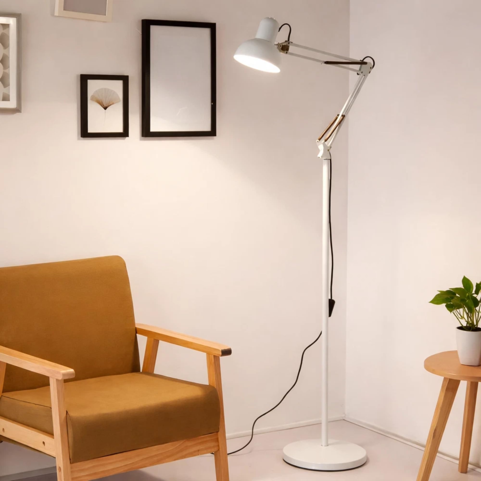 Burakh White Modern Metal Floor Lamp Flexible Swing Arms Reading Floor Adjustable Tall Light | Reading Floor Lamp | Led Floor Light For Bedroom, Living Room - Bulb Not Include (White)