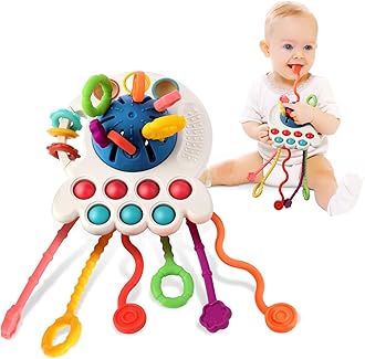 Montessori Toys for 2 Year Old, Sensory Toys for Babies, Food Grade Silicone Pull String Activity Toy, Fine Motor Skill Toy for Toddlers, Baby Travel Toy, Baby Girl Boy Gifts