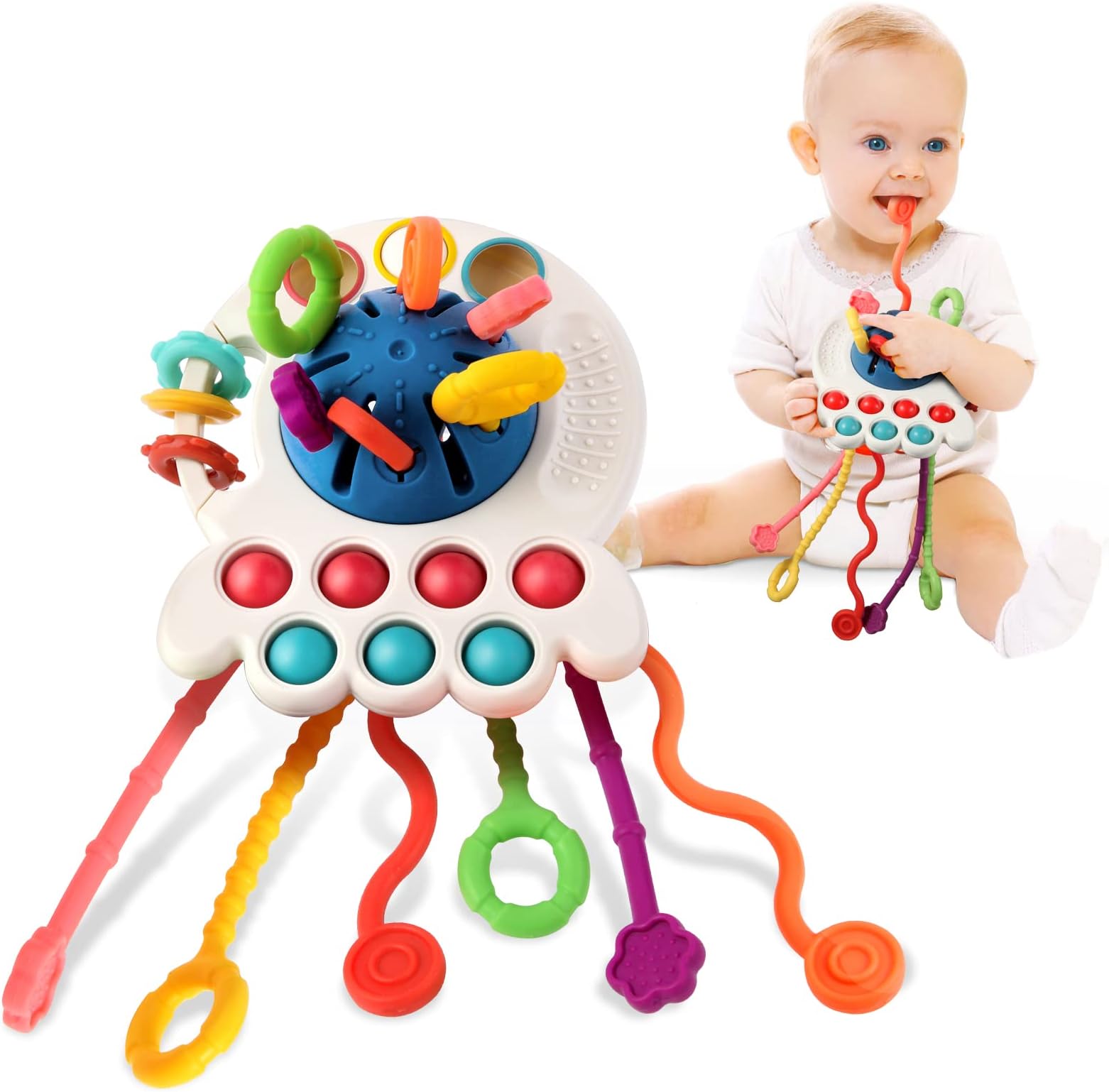 Hooku Montessori Toys for 2 Year Old, Sensory Toys for Babies, Food Grade Silicone Pull String Activity Toy, Fine Motor Skill Toy for Toddlers, Baby Travel Toy, Baby Girl Boy Gifts