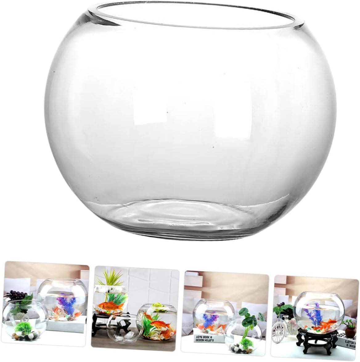 Luxshiny Round Fish Tank Glass Desktop Aquarium for Home Office Small Fish Bowl