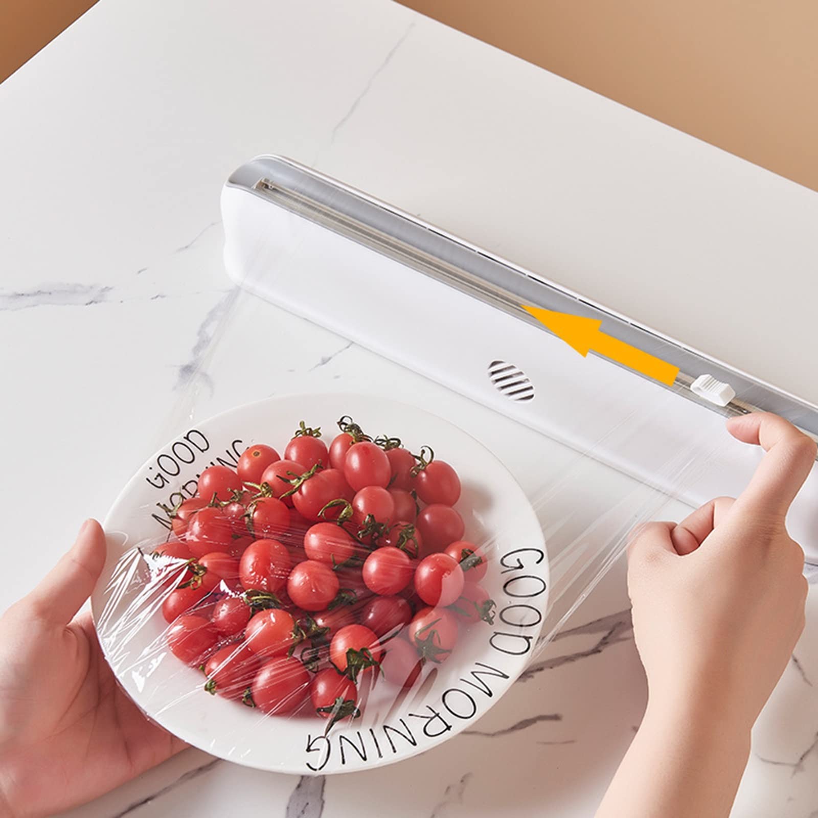 Distributeur de coupe-film étirable, distributeur de film plastique rechargeable avec coupe-glissière, distributeur de film plastique magnétique pour emballer des fruits et légumes dans les cuisines,