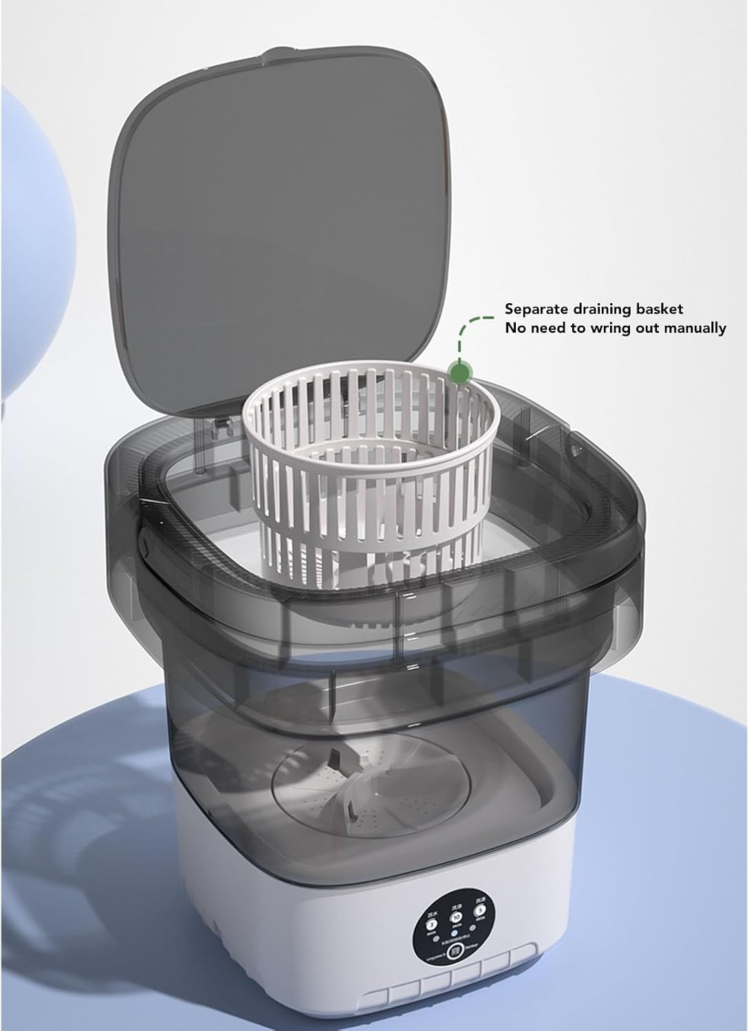 Portable 12L Washing Machine with Dehydrator, Motor, Multifunctional Foldable Washer and Spin Dryer for Underwear Socks Baby Clothes (US Plug)