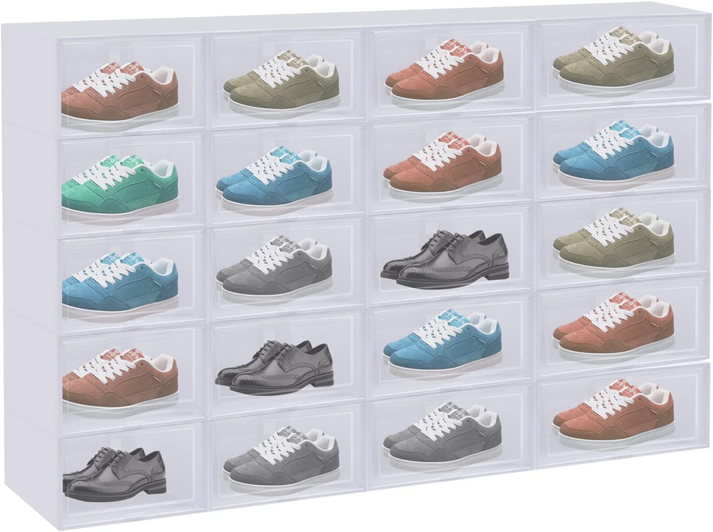 Shoe Storage Boxes, 20 PCS PP Foldable Flip-top Design White Transparent Sneaker Organizers Dustproof Magazines Display Case for Shoes, Books, Magazines, Accessories, Cosmetics