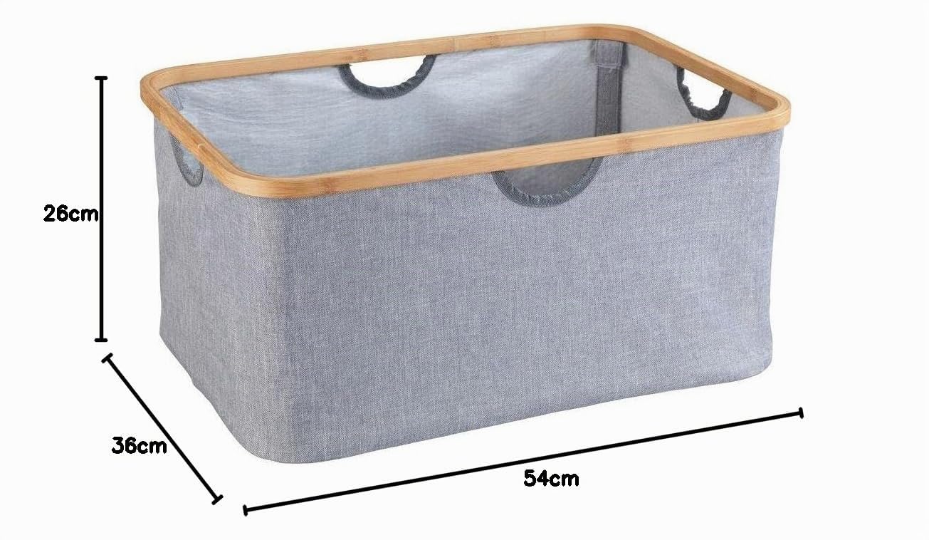 WENKO Wäschekorb Mod. Bahari, moderner Wäschesammler mit hochwertigem Bambus-Rahmen, platzsparend zusammenklappbar, 50 Liter Fassungsvermögen, 54 x 36 x 26 cm, aus pflegeleichtem Polyester
