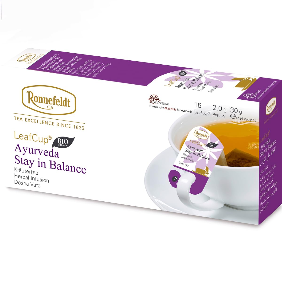 Ronnefeldt LeafCup Ayurveda Stay In Balance Chai – Herbal Infusion with Date, Lavender & Sage – 15 Individually Wrapped Loose Leaf Tea Bags