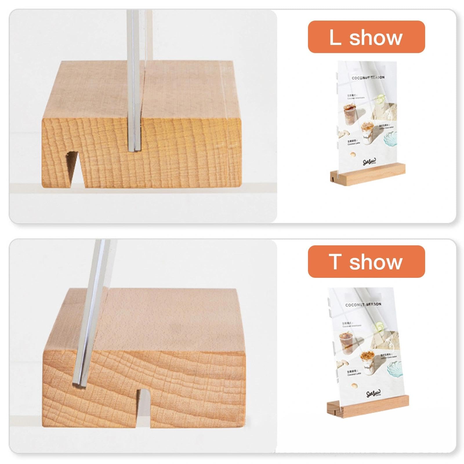 Espositore Plexiglass A6 Porta Menu da Tavolo Legno T Forma 6 Pezzi (10x15 cm) per Uffici, Ristoranti, Hotel