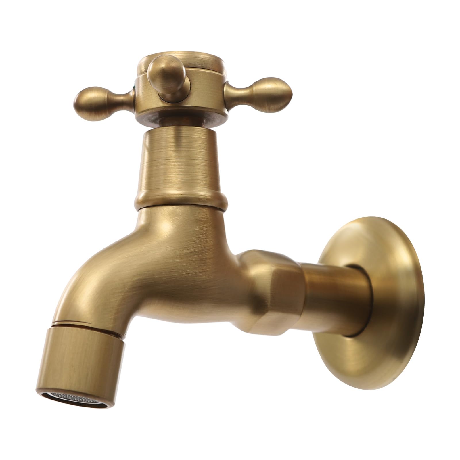 Vintage Wandwasserhahn aus hochwertigem Kupfer | Keramikventil & Wassersparfunktion | Mattgold | für Küche, Bad, Waschmaschine, Garten