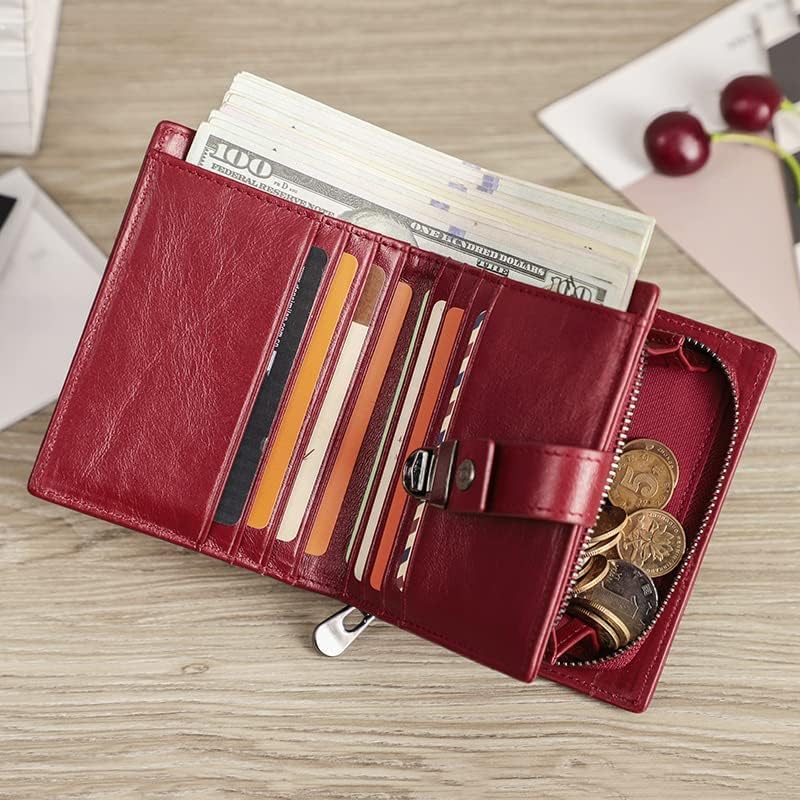 LIOONS Minimalist Wallet Leather Women's Wallet with RFID Short Purse Clutch Women's Girls Lock Buckle Bi-fold Zipper Coin Pocket Multi Card Holder Card Holder