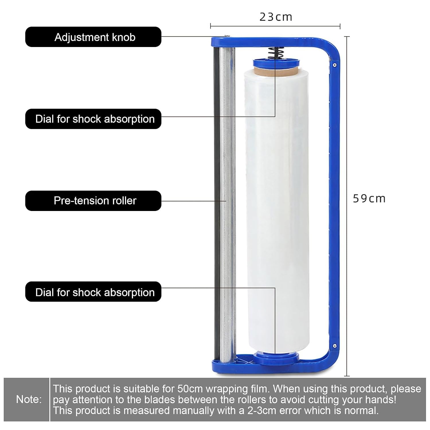 Dévidoir De Film Étirable De 50 Cm (19,7 Pouces), Distributeur De Film Plastique Avec Coupe-film, Compatible Avec Les Rouleaux À Mandrin De 5 Et 7,8 Cm (2 Et 3 Pouces), Outil Demballage Manuel