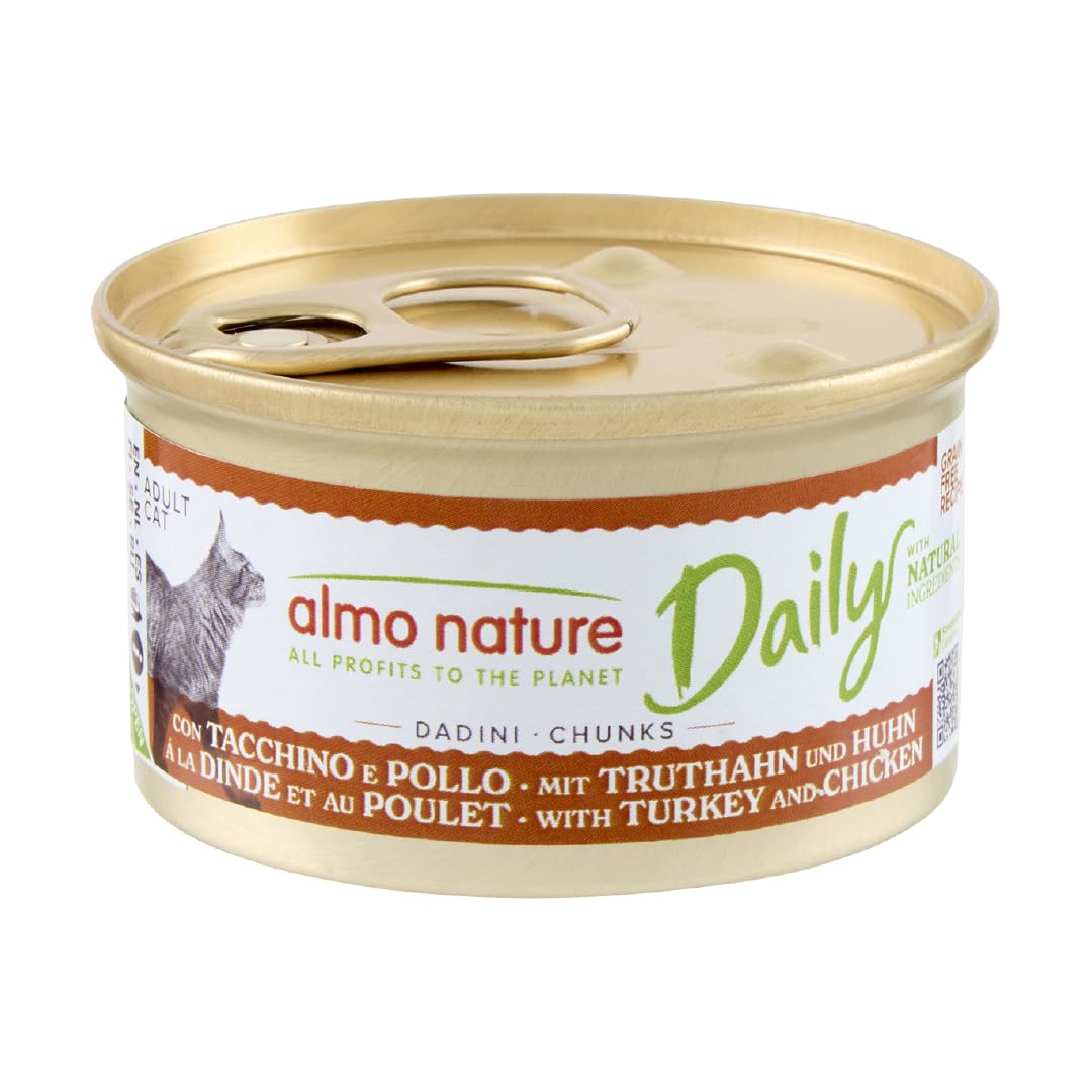 Almo Nature Daily - Wet Cat Food for Adult Cats - Chunks - Turkey and Chicken - 85 g, Pack of 24