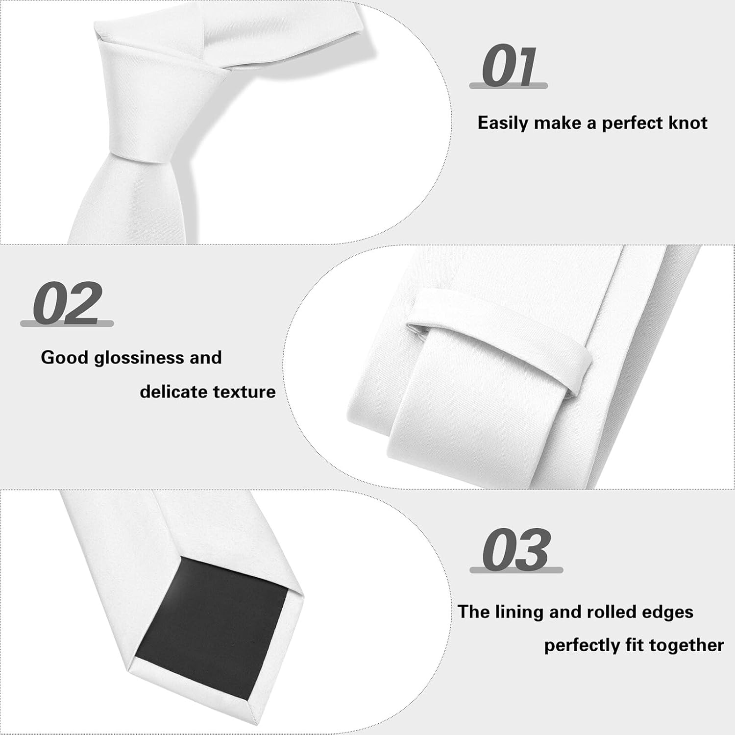 PenSee Men's Tie Set Solid Pure Color 3.15" (8CM) Classic Formal Plain Necktie and Pocket Square Set For Men - Image 6