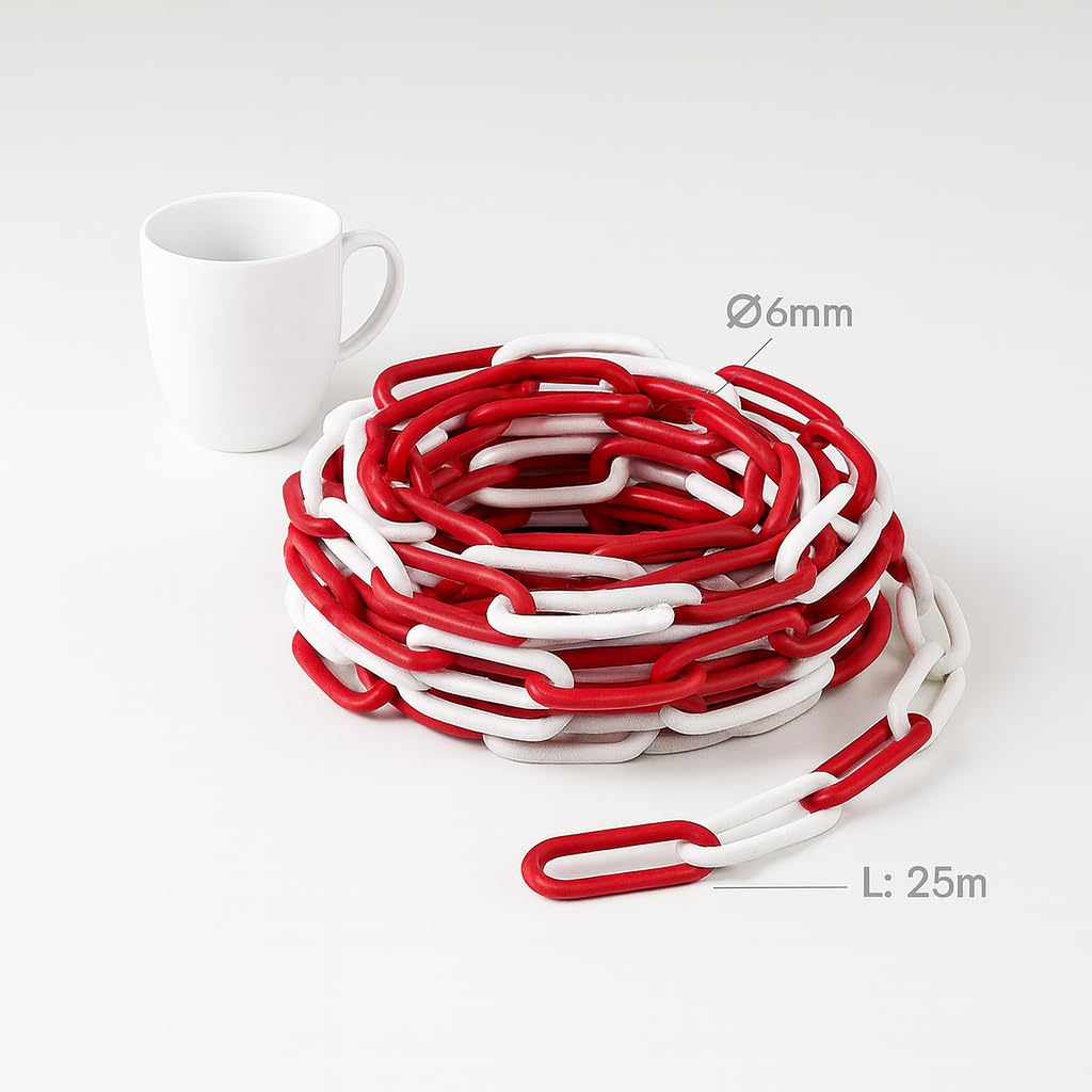 Chaîne d'arrêt en plastique Rouge/blanc Épaisseur 6 mm 1 taille 25 m