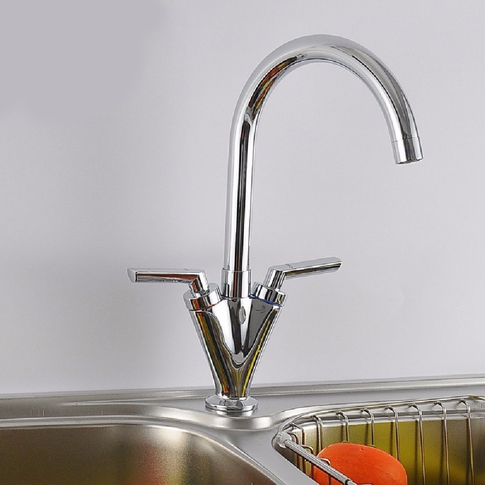 HQLCX Kitchen Faucet Double Handle Single Hole Kitchen Faucet Hot And