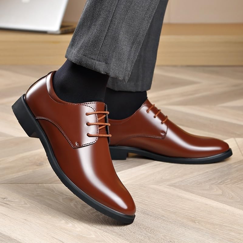 Men's Formal Shoes Dress Oxford Leather Classic Business Party Wedding Anti-Slip Non Slip Rubber Sole Block Heel Low Top Casual Brogue Lace-up Office4