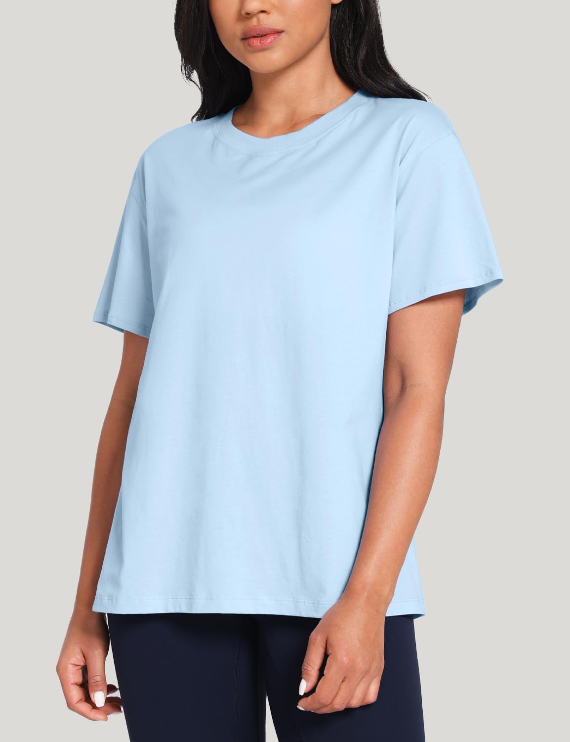 HeyNuts Women's Pima Cotton Short Sleeve Shirts Workout Basic Tee Casual Crew Neck T-Shirts Loose Tops - Image 3