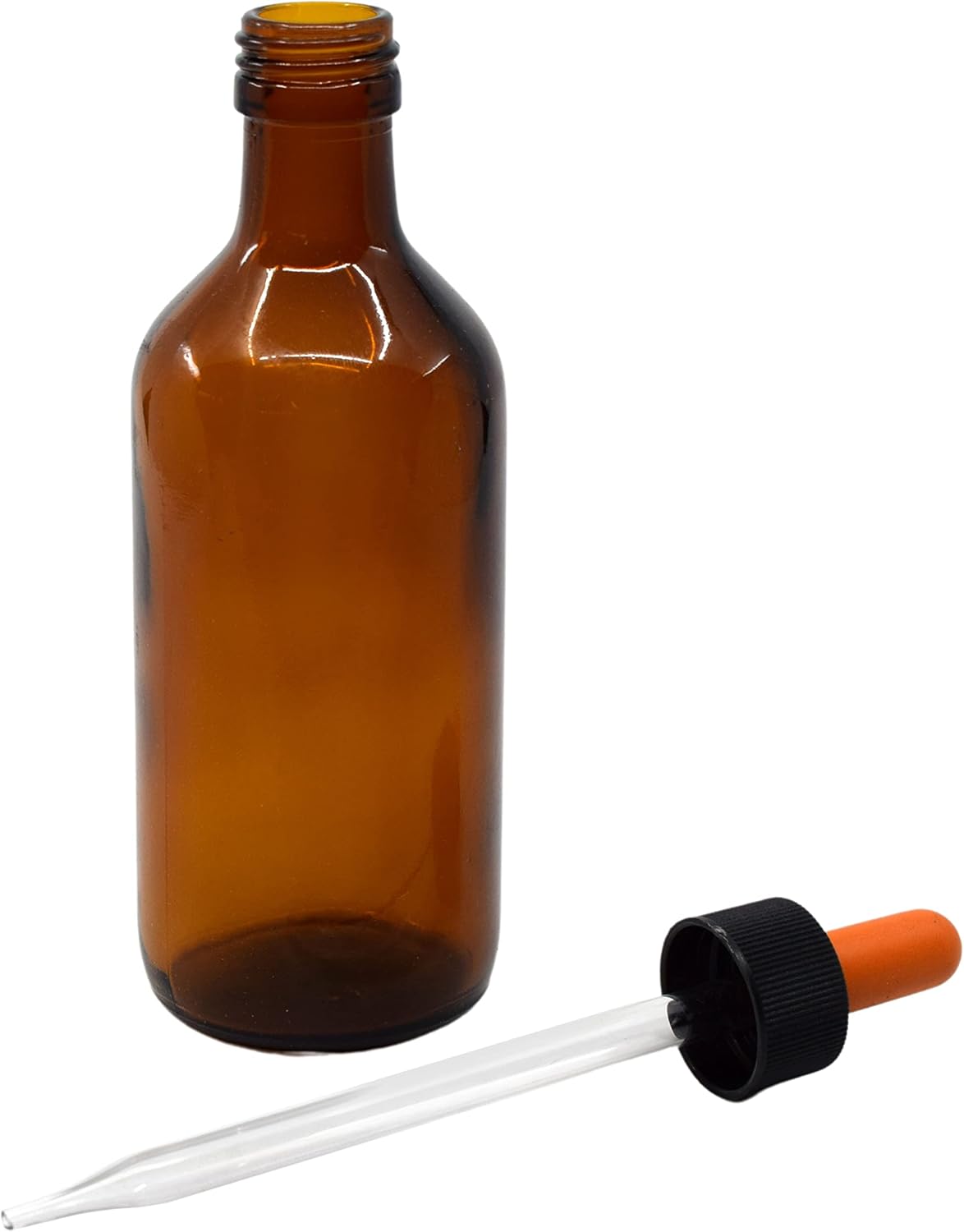 EISCO Dropping Bottle, 180ml (6oz) - Amber Soda Glass - Screw Cap with Amber Glass Dropper & Rubber Bulb Labs