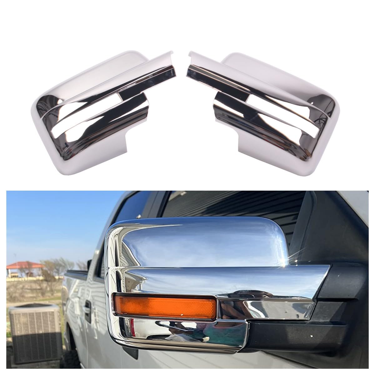 AUCERAMIC 2Pcs Chrome Plated Full Mirror Covers Cap Compatible with 2009 2010 2011 2012 2013 2014 Ford F150 Truck Chrome Full Mirror Overlay with Turn Signal Light Cut