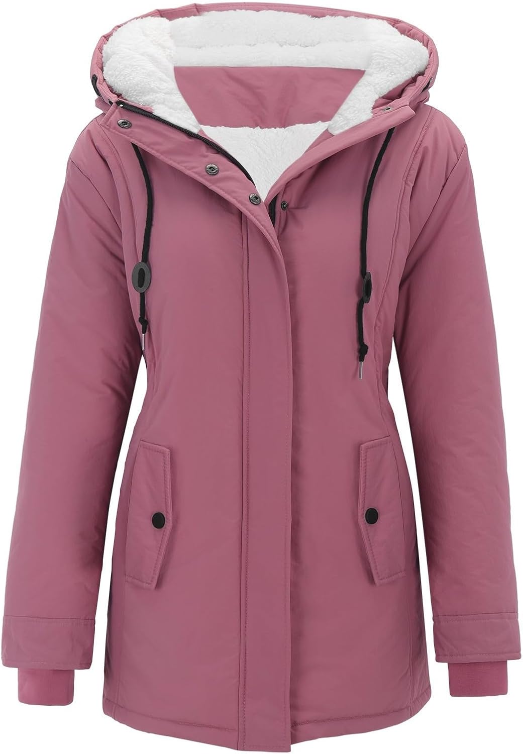 WYTong Winter Coats for Women Fleece Lined Puffer Coat with Hooded Lightweight Button Down Outwear Coat with Pockets
