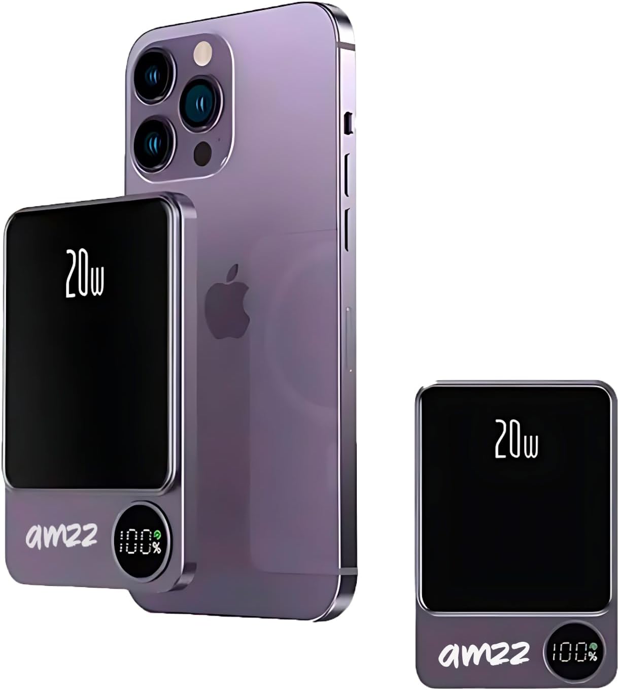 Fast Magnetic Wireless Power Bank 10000 mAh 20W Portalbe Charger and USB-C Compatible with iPhone 14/13/12 Series (purple)