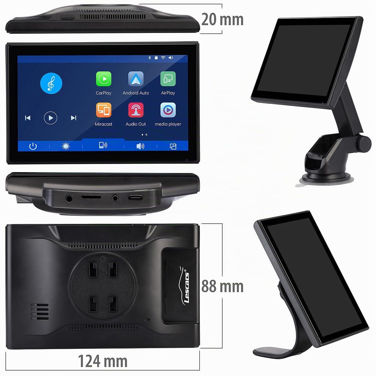 Lescars Navigation: IPS-HD-Touchscreen, 7"/17,8 cm, für Apple CarPlay & Android Auto, 360° (Apple Carplay Displays, Android Auto Display)