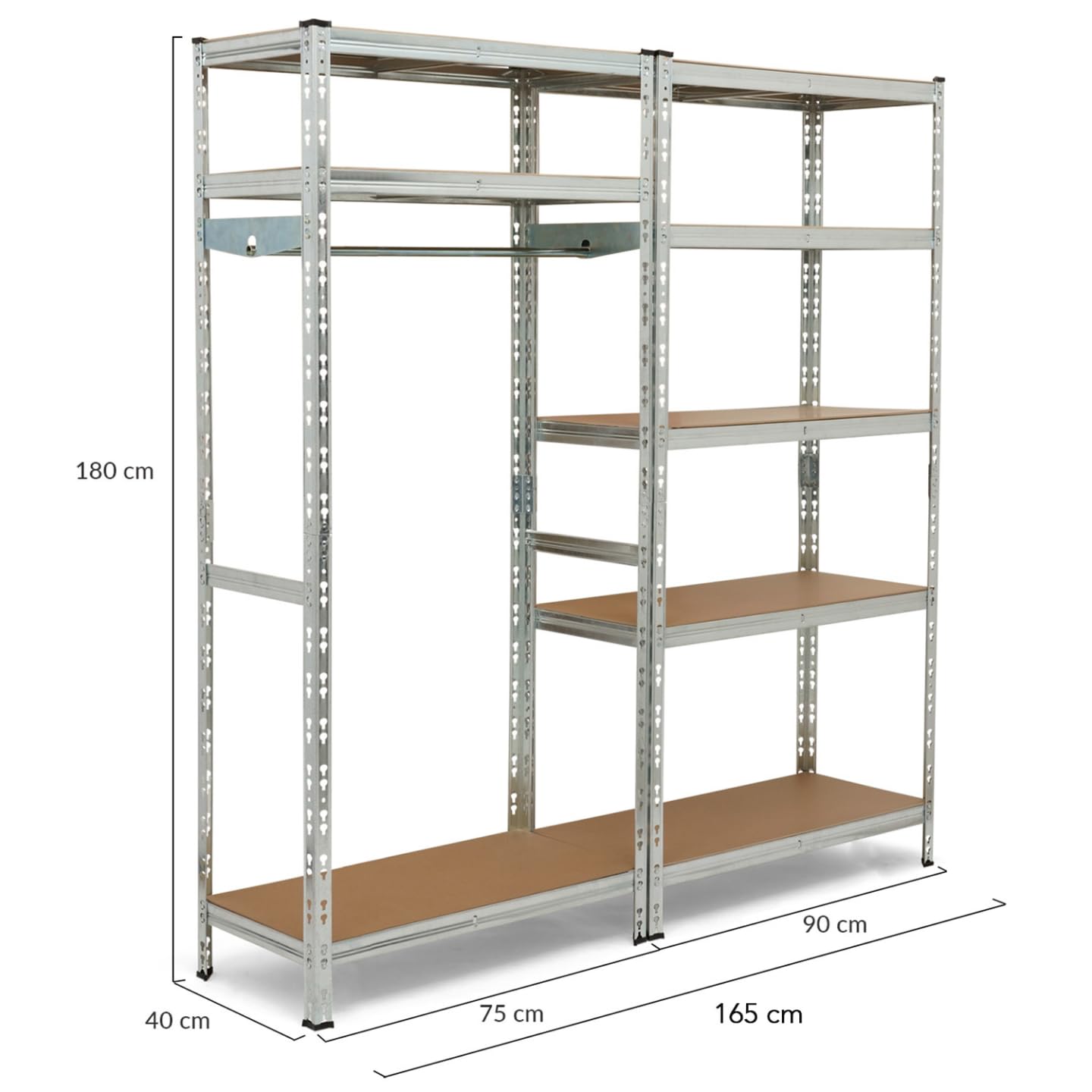 IDMarket - Juego de 2 estantes modulares de carga pesada de metal 8 bandejas con vestuario
