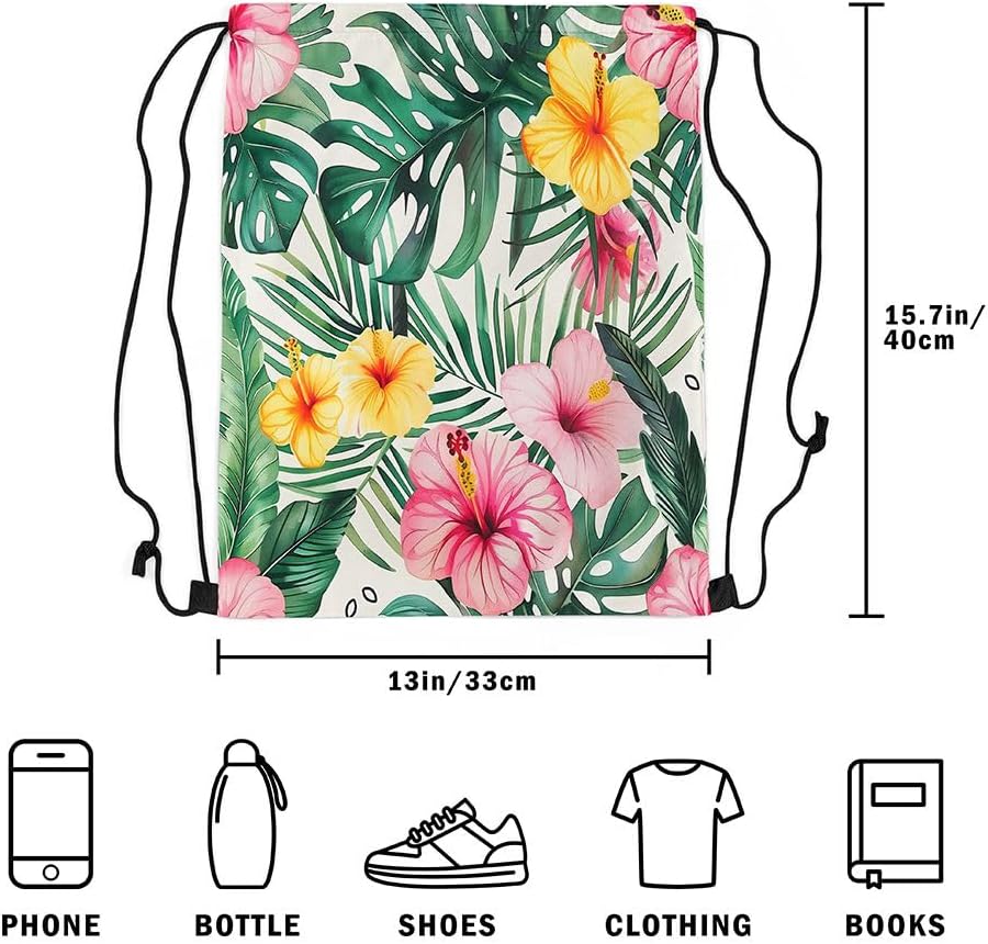 Castle Fairy Tropical Monstera Leaf Drawstring Backpack