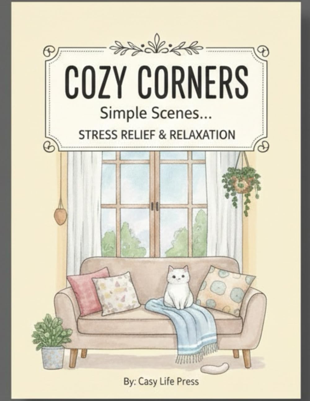 COZY CORNERS: A Bold and Easy Coloring Book for Adults and Seniors: Simple Scenes of Relaxing Reading Nooks, Peaceful Rooms, and Comfortable Living Spaces