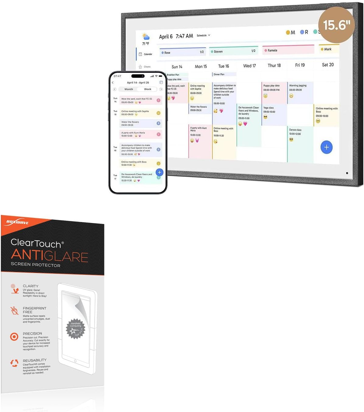 BoxWave Screen Protector Compatible with Dragon Touch Digital Calendar (15.6 in) - ClearTouch Anti-Glare (2-Pack), Anti-Fingerprint Matte Film Skin