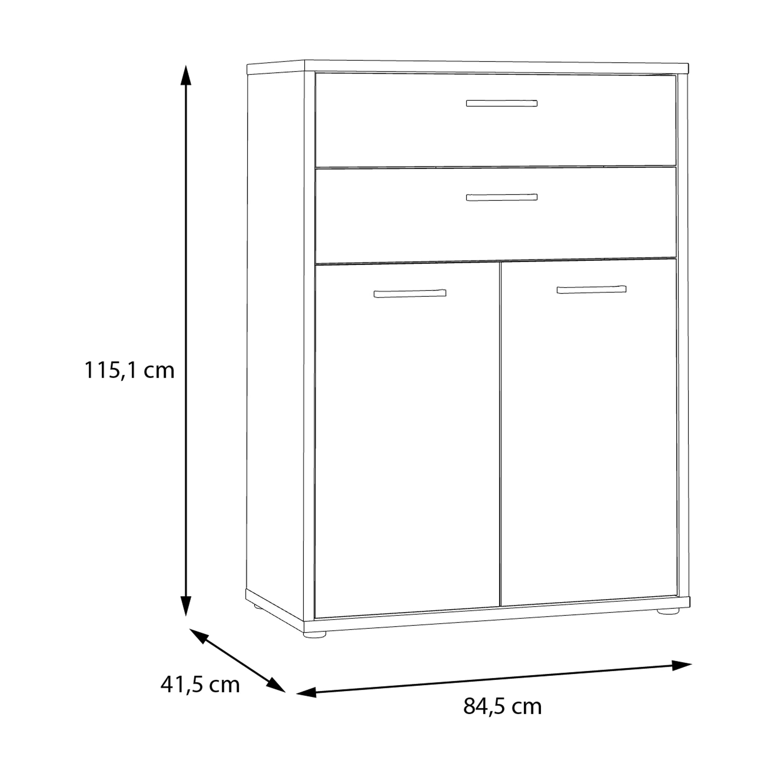 Forte KEFLAVIK Schrank 80 90, moderner Büroschrank mit 2 Türen und Schublade, Holzwerkstoff, Artisan Eiche Holzdekor | Weiß, 84,5 cm breit x 115,1 cm hoch x 41,5 cm tief