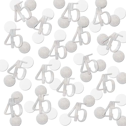 Confeti plateado con purpurina 45, confeti número 45, 200 piezas de decoración de mesa de fiesta de aniversario