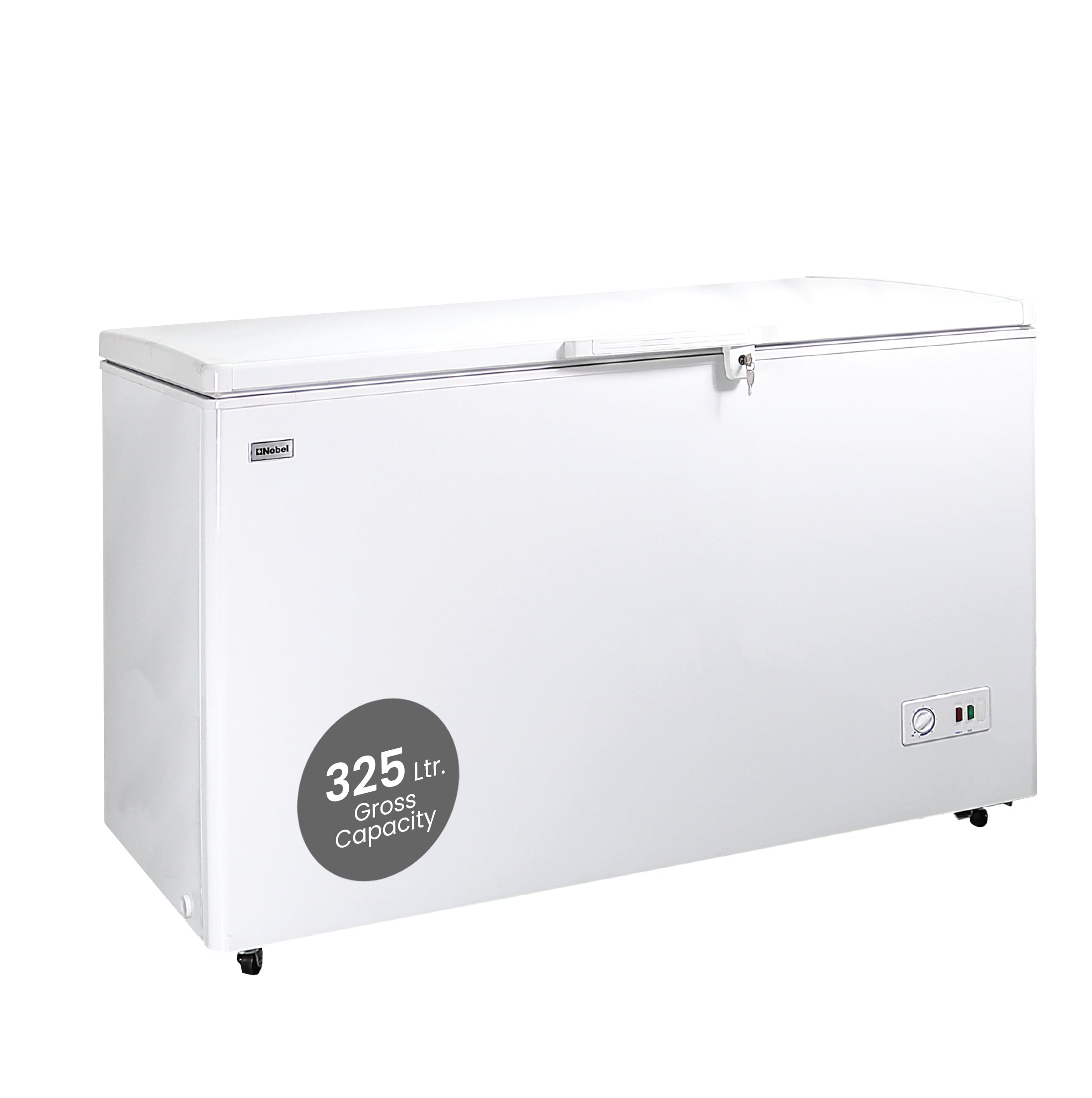 350L Gross Capacity Single Door Showcase Chiller, Adjustable Thermostat, R600a Refrigerant, Aluminum Interior with Slide Partition, Inner Light, NCF350 White