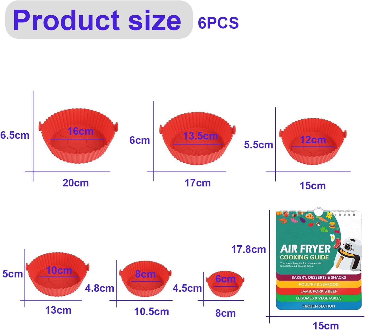 NIYATA 6 Pcs Red Silicone Fryer Liners, Round Air Fryer Liners Silicone,Reusable Air Fryer Liners Round,with 1 Air Fryer Cooking Guide Magnetic,Air Fryer Accessories for Oven Microwave Home Kitchen 3 61FfpIIVIqL. AC SL1500