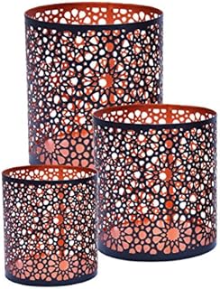 SET of 3 Moroccan Vintage Tealight Holders Adiba black copper | Oriental Garden Outdoor Lantern for Candles Tealights | Indoor Tea Lights Holder as Tea Party Accessories or Christmas table Decorations