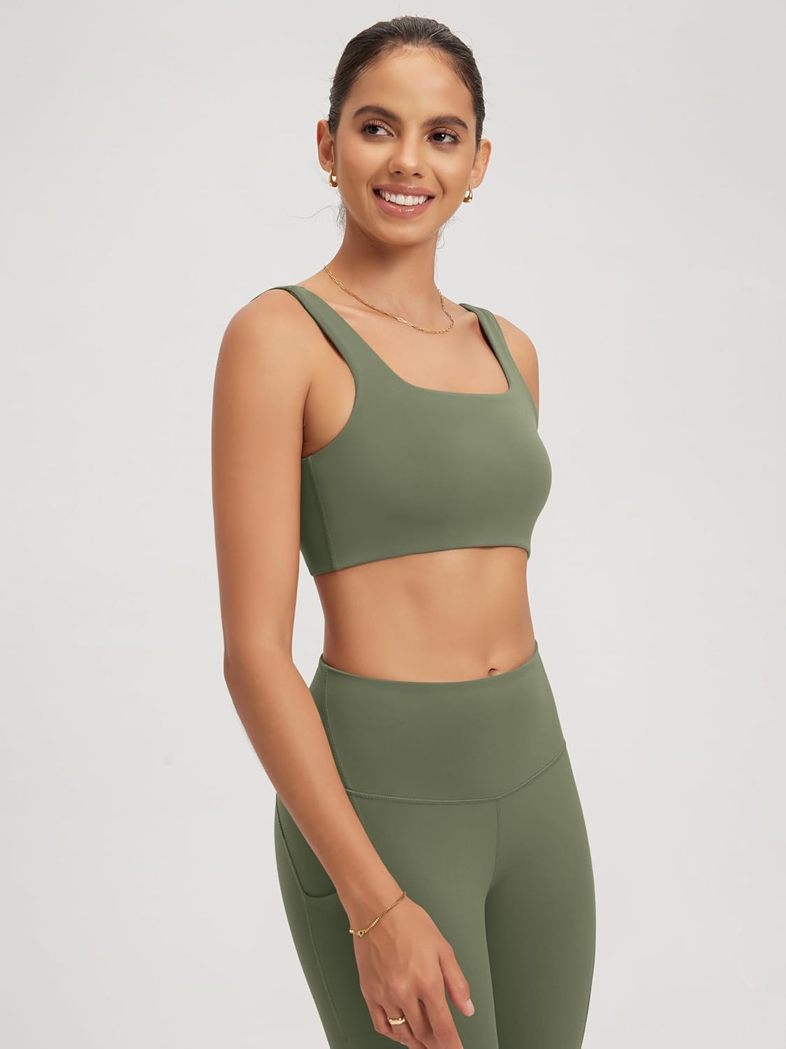 ODODOS Square Neck Sports Bra for Women Wirefree Non Padded Yoga Tank Workout Crop Tops - Image 3