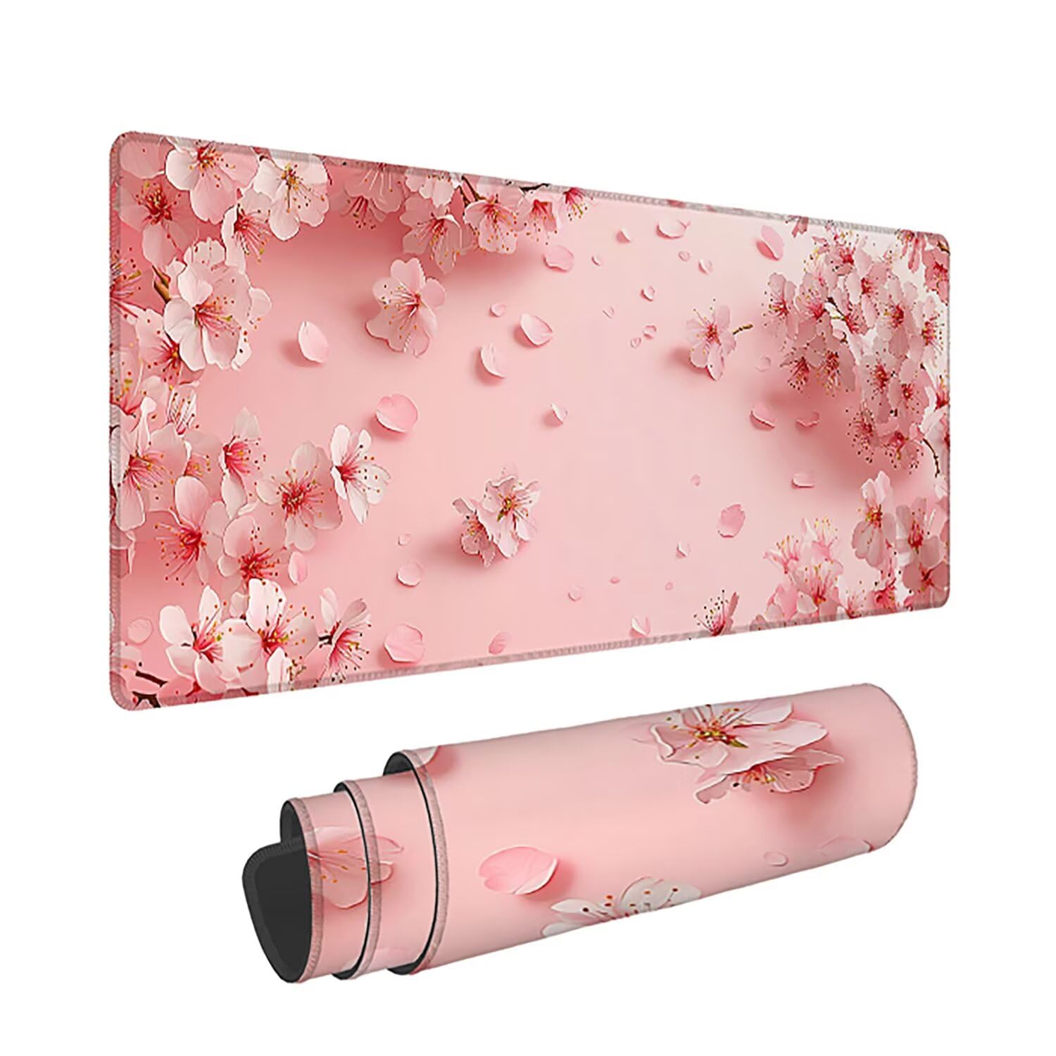 Duża gamingowa podkładka pod mysz, 1400 x 600 x 3 mm, bardzo duża podkładka pod mysz na biurko z przeszytą krawędzią, antypoślizgowa, wodoodporna podkładka pod mysz, różowa, długa podkładka pod mysz