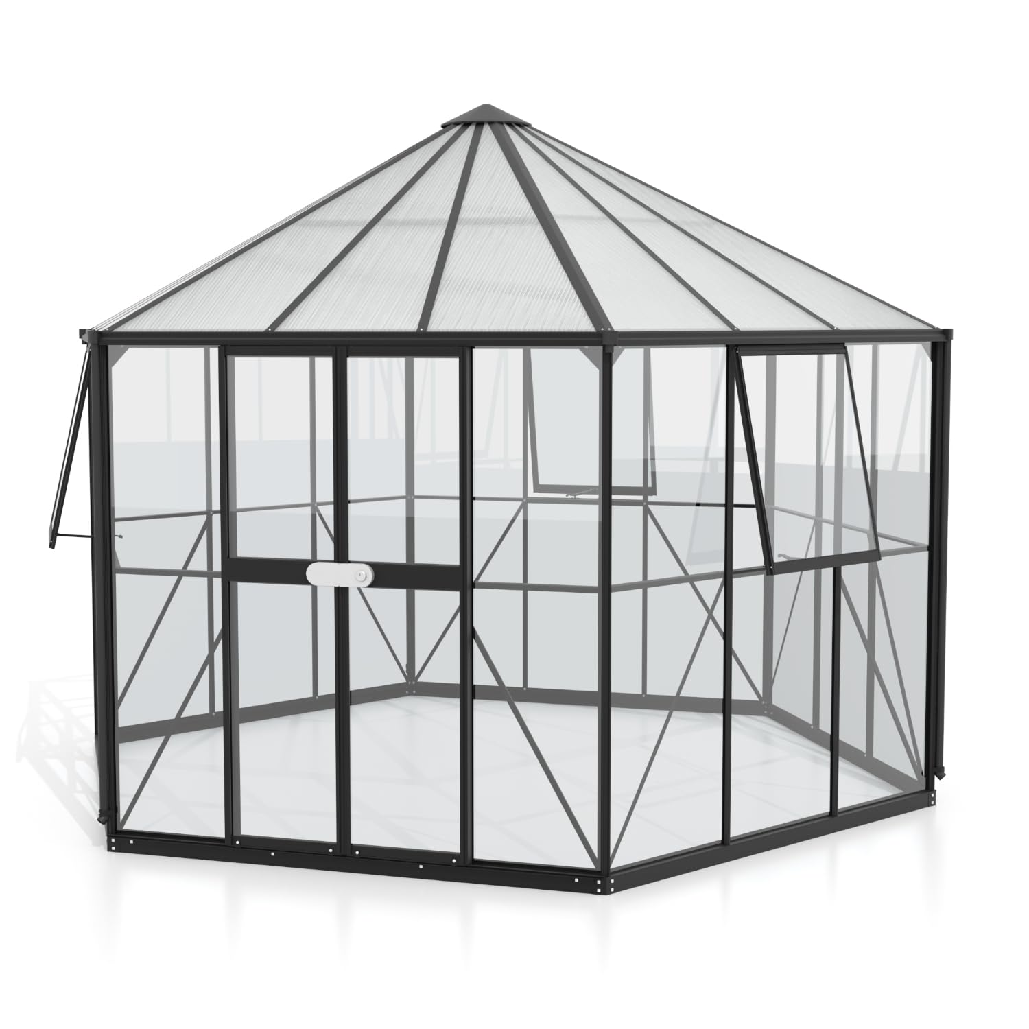 Vitavia Gewächshaus-Pavillon Hera 9000" inkl. Stahlfundament, schwarz, 9,0 m², 3 mm ESG, 6 mm HKP | Wetterfestes & stabiles Treibhaus | Perfekt für Gemüse & Pflanzen | Robust & langlebig